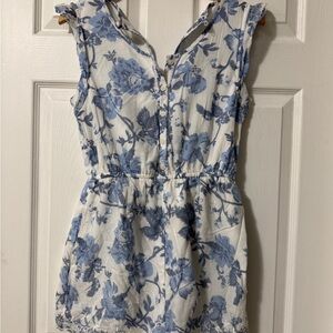 Abercrombie Blue Floral Button-Front Sleeveless Romper kids 17/18